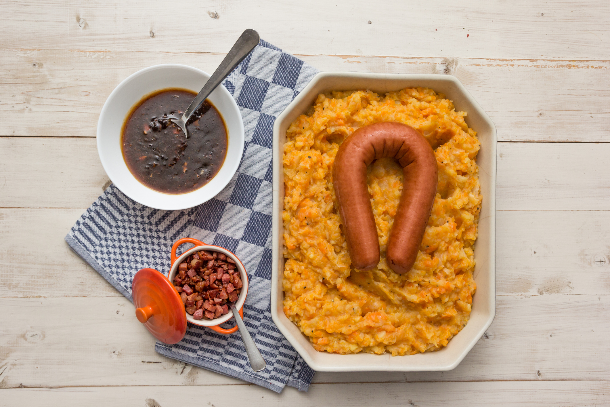 Typical dutch dish hutspot with carrot and onion Nederlandse stamppot/ hutspot
